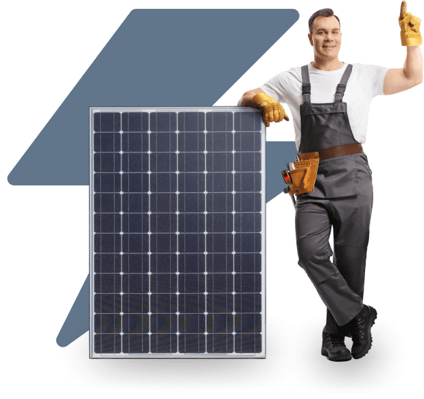 Man standing next to solar panel.