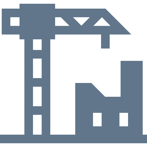 Construction crane icon with building silhouette.