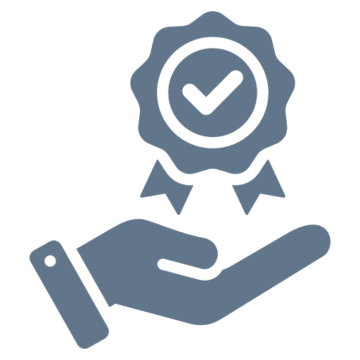 Hand holding a checkmark badge icon.