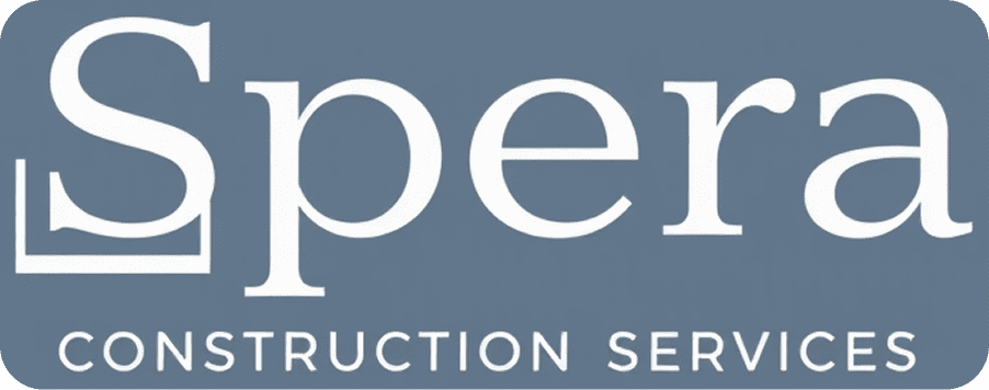 Spera Construction Services logo on blue background.